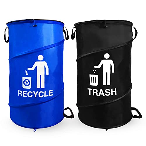 Large Durable Waterproof Combo pop up Recycle and Trash Collapsible Garbage containers, Trash cans with Zipper Cover Great for Outdoor and Indoor use - Camping, Party, Backyard