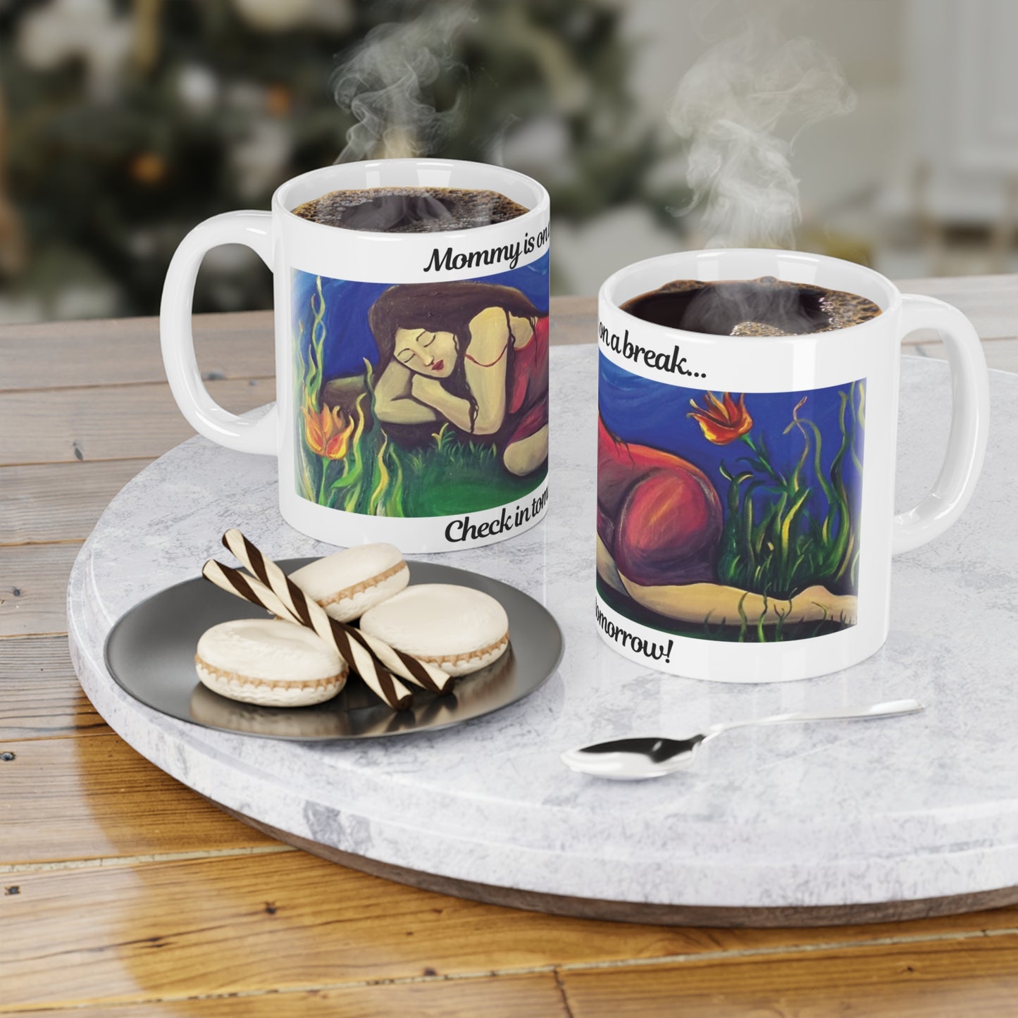 Mama Is On Break Enamel Camping Mug – Funny Mom Mug, Mother's Day Gift, Reading Lover Gift, Ceramic Coffee Mug for Women - (11oz\15oz\20oz)