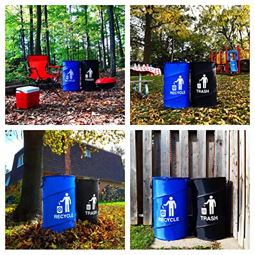 Large Durable Waterproof Combo pop up Recycle and Trash Collapsible Garbage containers, Trash cans with Zipper Cover Great for Outdoor and Indoor use - Camping, Party, Backyard