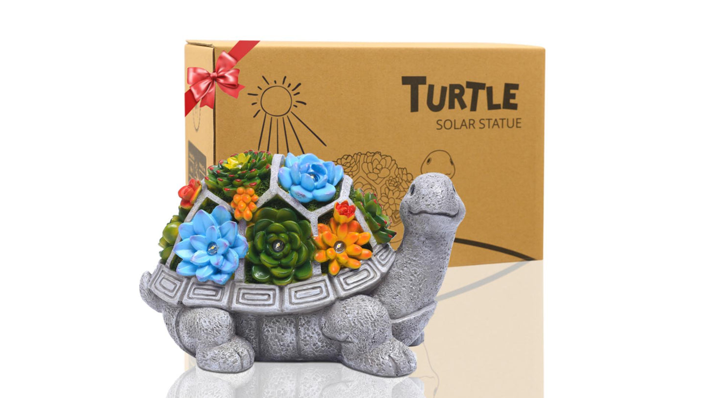 Nacome Solar Garden Outdoor Statues Turtle with Succulent 7 LED Lights - Lawn Decor Patio, Balcony, Yard Ornament - Birthday for Women/Mom/Grandma