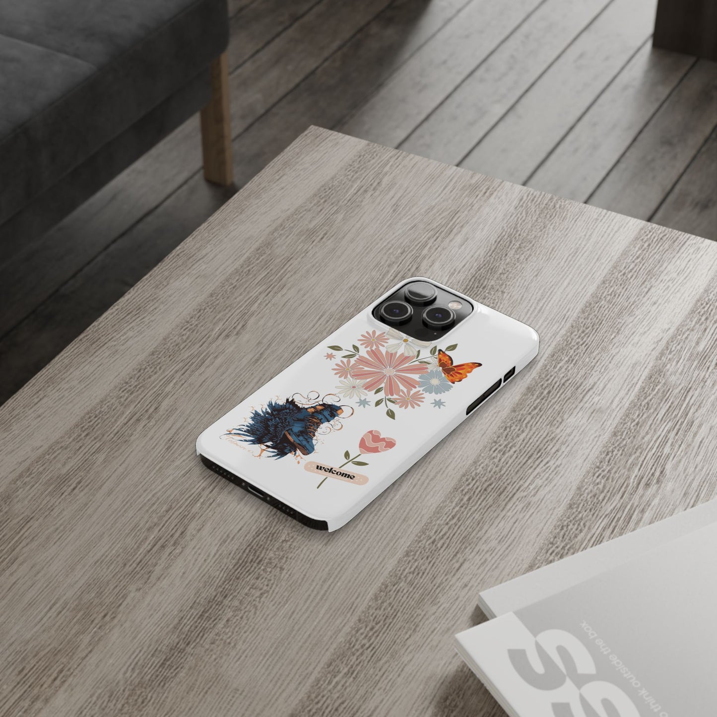 Floral Welcome Slim Phone Case - Vibrant Butterfly Design