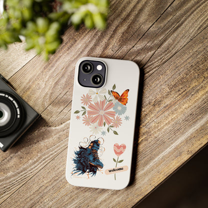 Floral Welcome Slim Phone Case - Vibrant Butterfly Design