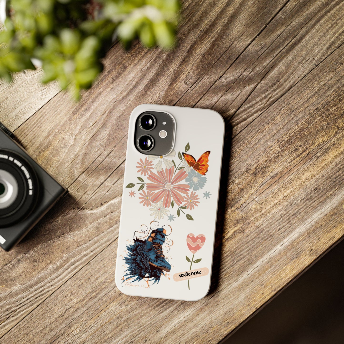 Floral Welcome Slim Phone Case - Vibrant Butterfly Design