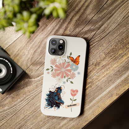 Floral Welcome Slim Phone Case - Vibrant Butterfly Design