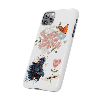 Floral Welcome Slim Phone Case - Vibrant Butterfly Design