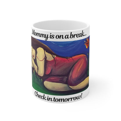 Mama Is On Break Enamel Camping Mug – Funny Mom Mug, Mother's Day Gift, Reading Lover Gift, Ceramic Coffee Mug for Women - (11oz\15oz\20oz)