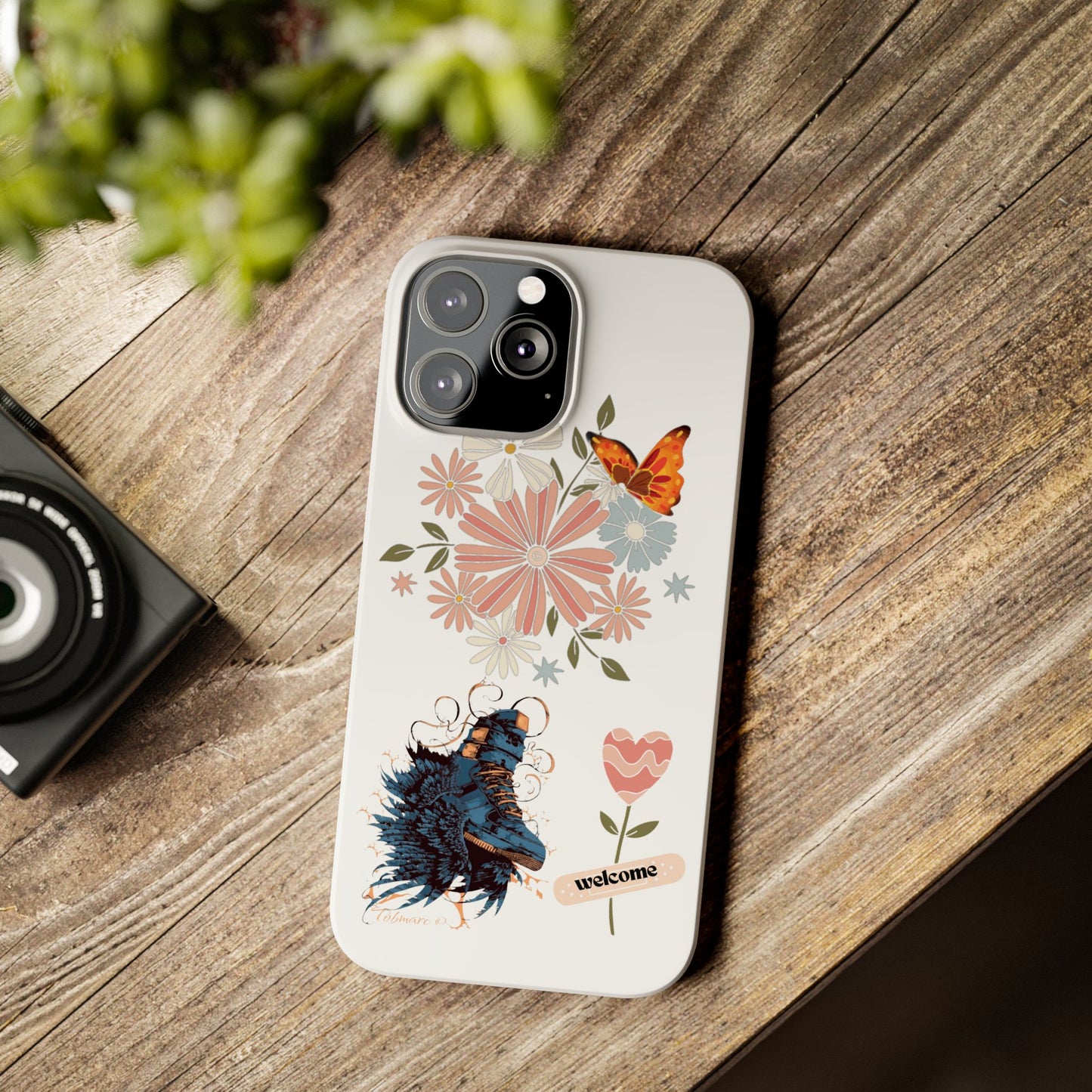 Floral Welcome Slim Phone Case - Vibrant Butterfly Design