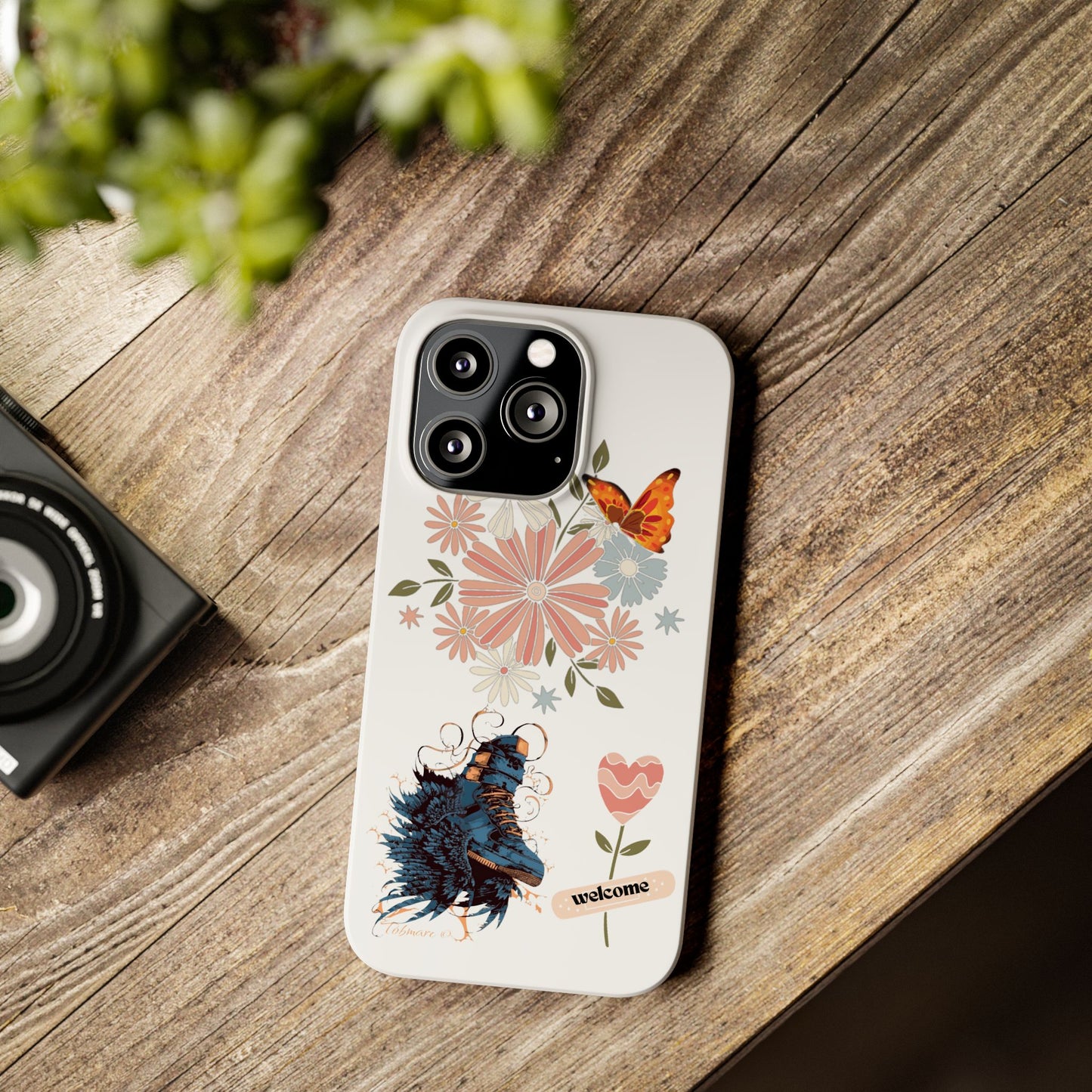Floral Welcome Slim Phone Case - Vibrant Butterfly Design