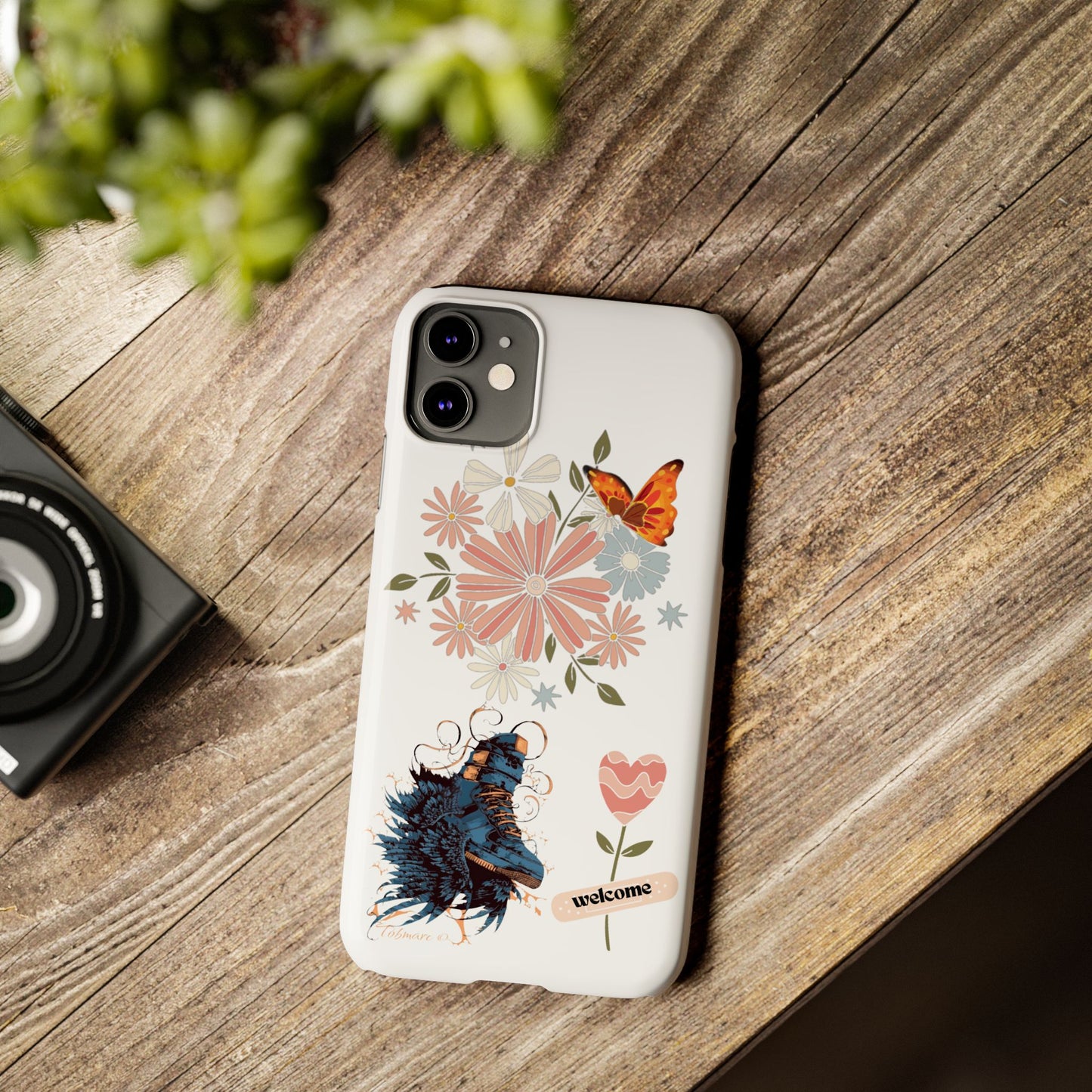 Floral Welcome Slim Phone Case - Vibrant Butterfly Design