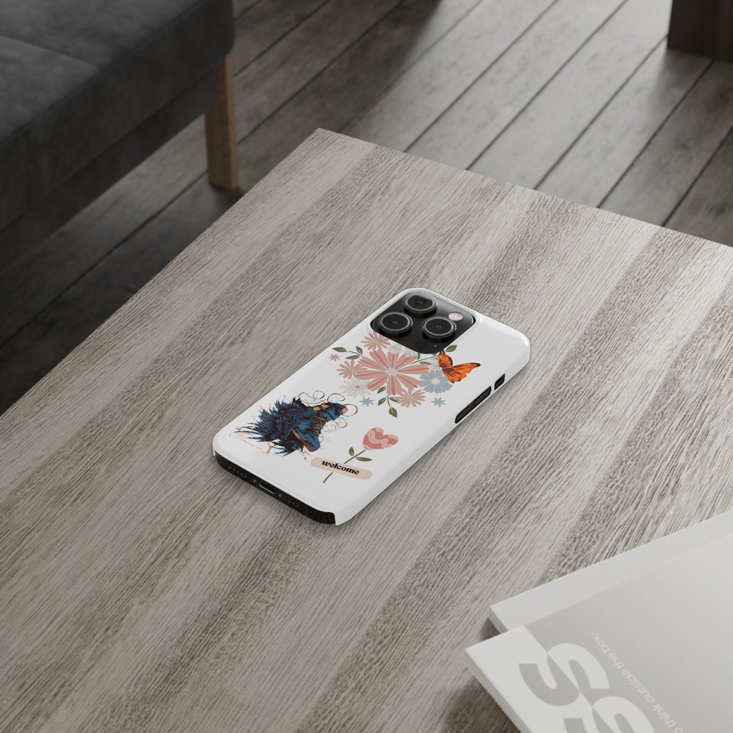 Floral Welcome Slim Phone Case - Vibrant Butterfly Design