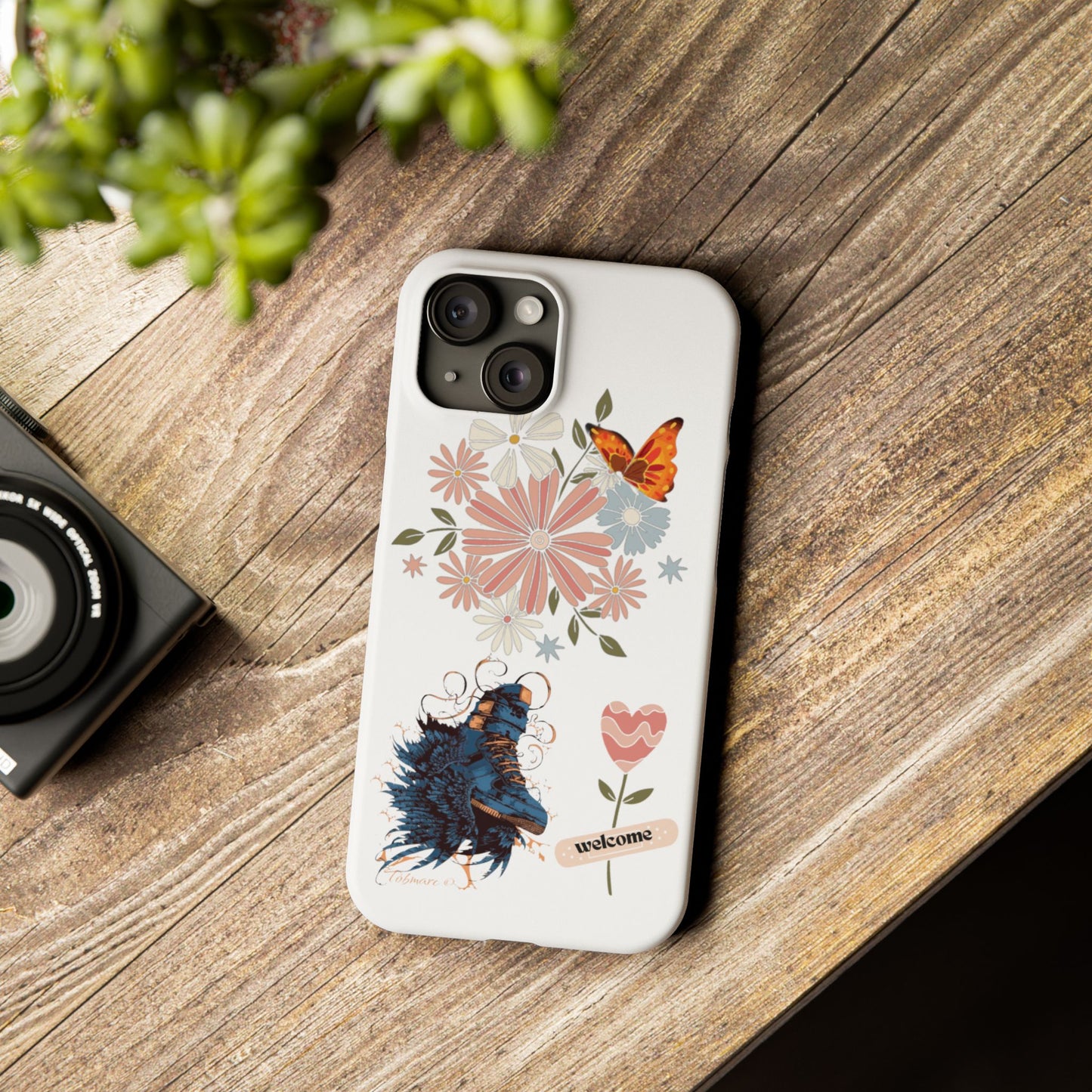 Floral Welcome Slim Phone Case - Vibrant Butterfly Design