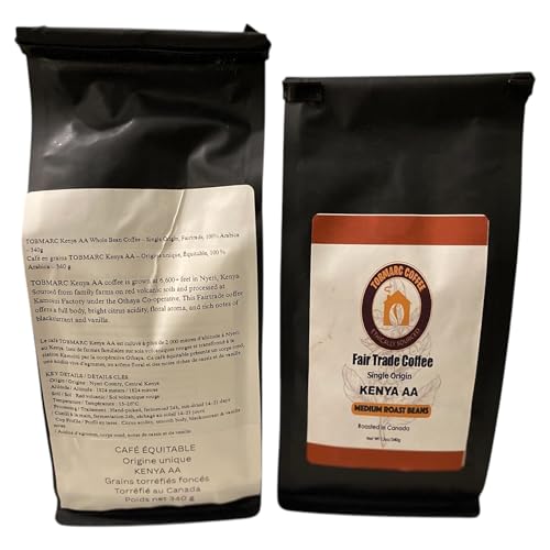 TOBMARC Whole Bean Coffee Kenya AA Single Origin Freshly Roasted Arabica - Medium Roast -340g/12oz