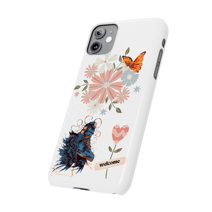 Floral Welcome Slim Phone Case - Vibrant Butterfly Design