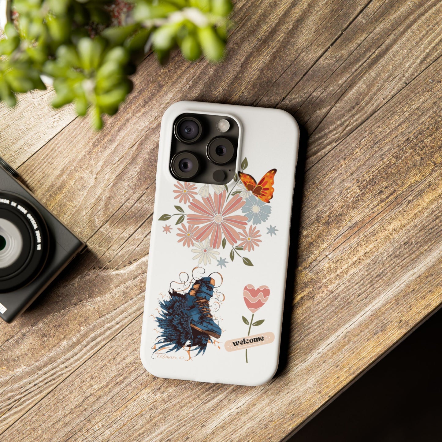 Floral Welcome Slim Phone Case - Vibrant Butterfly Design