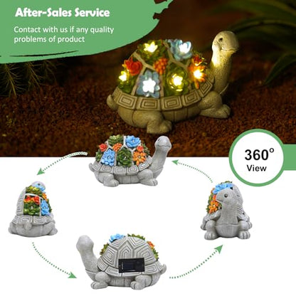 Nacome Solar Garden Outdoor Statues Turtle with Succulent 7 LED Lights - Lawn Decor Patio, Balcony, Yard Ornament - Birthday for Women/Mom/Grandma
