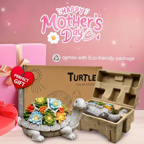 Nacome Solar Garden Outdoor Statues Turtle with Succulent 7 LED Lights - Lawn Decor Patio, Balcony, Yard Ornament - Birthday for Women/Mom/Grandma
