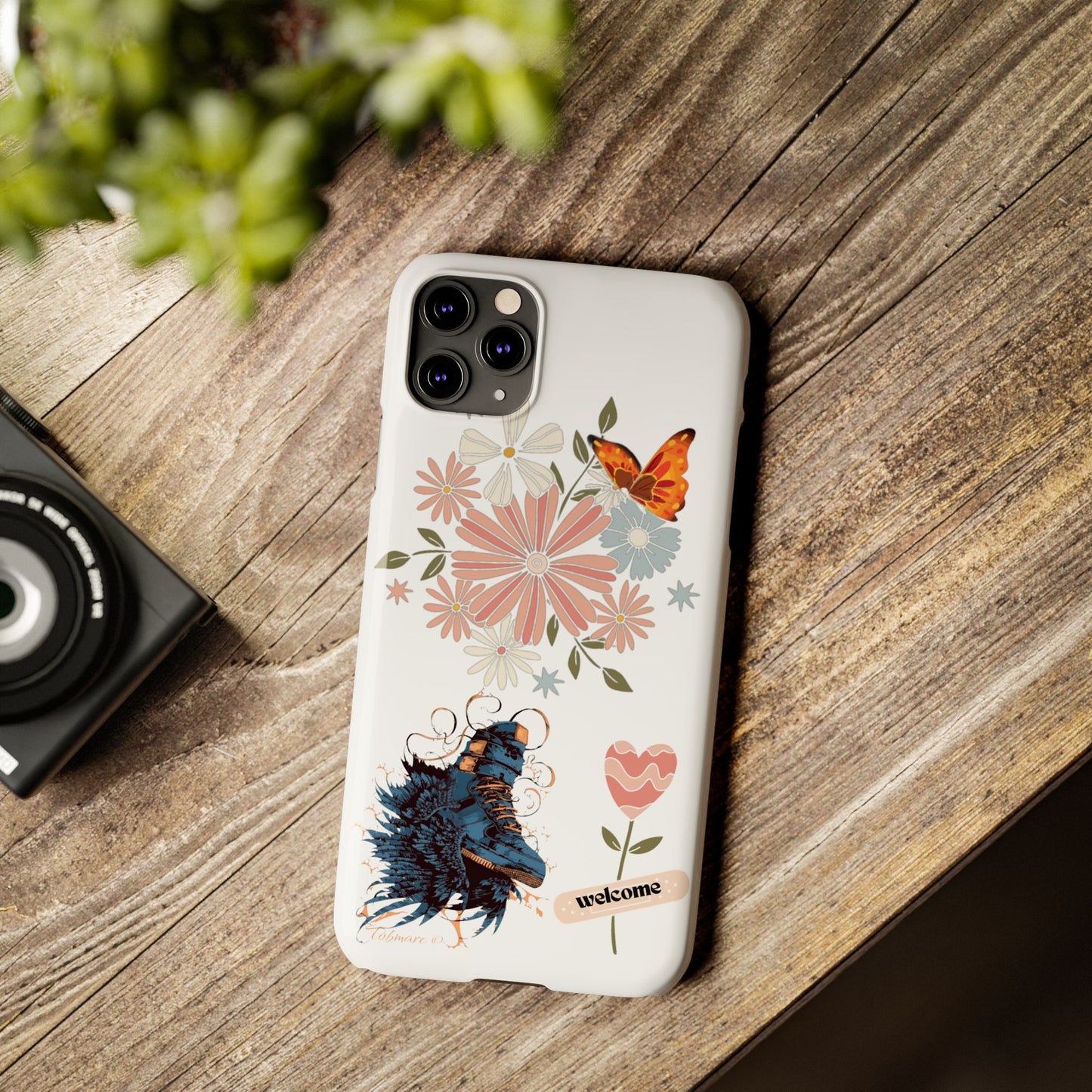 Floral Welcome Slim Phone Case - Vibrant Butterfly Design