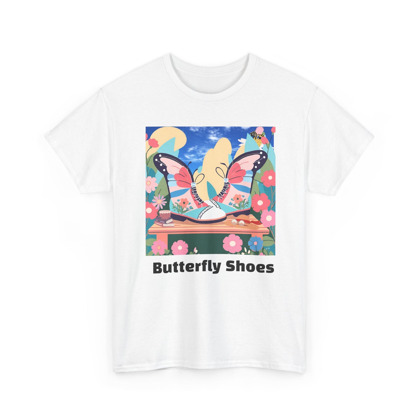 Butterfly Shoe Graphic T-Shirt – Unisex Heavy Cotton Tee, Sneaker Art Shirt, Streetwear Aesthetic, Fashion Lover Gift