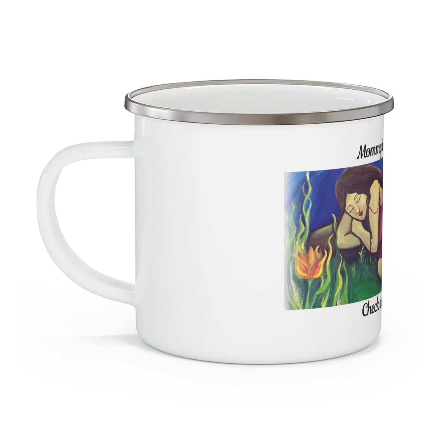 Mama Is On Break Enamel Camping Mug – Funny Mom Mug, Mother's Day Gift, Reading Lover Gift, Ceramic Coffee Mug for Women