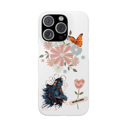 Floral Welcome Slim Phone Case - Vibrant Butterfly Design