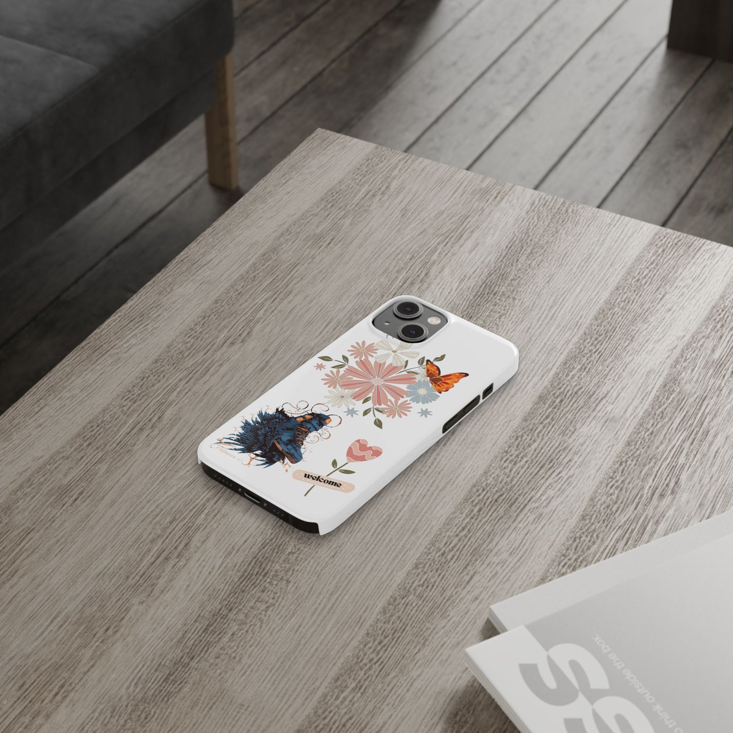 Floral Welcome Slim Phone Case - Vibrant Butterfly Design