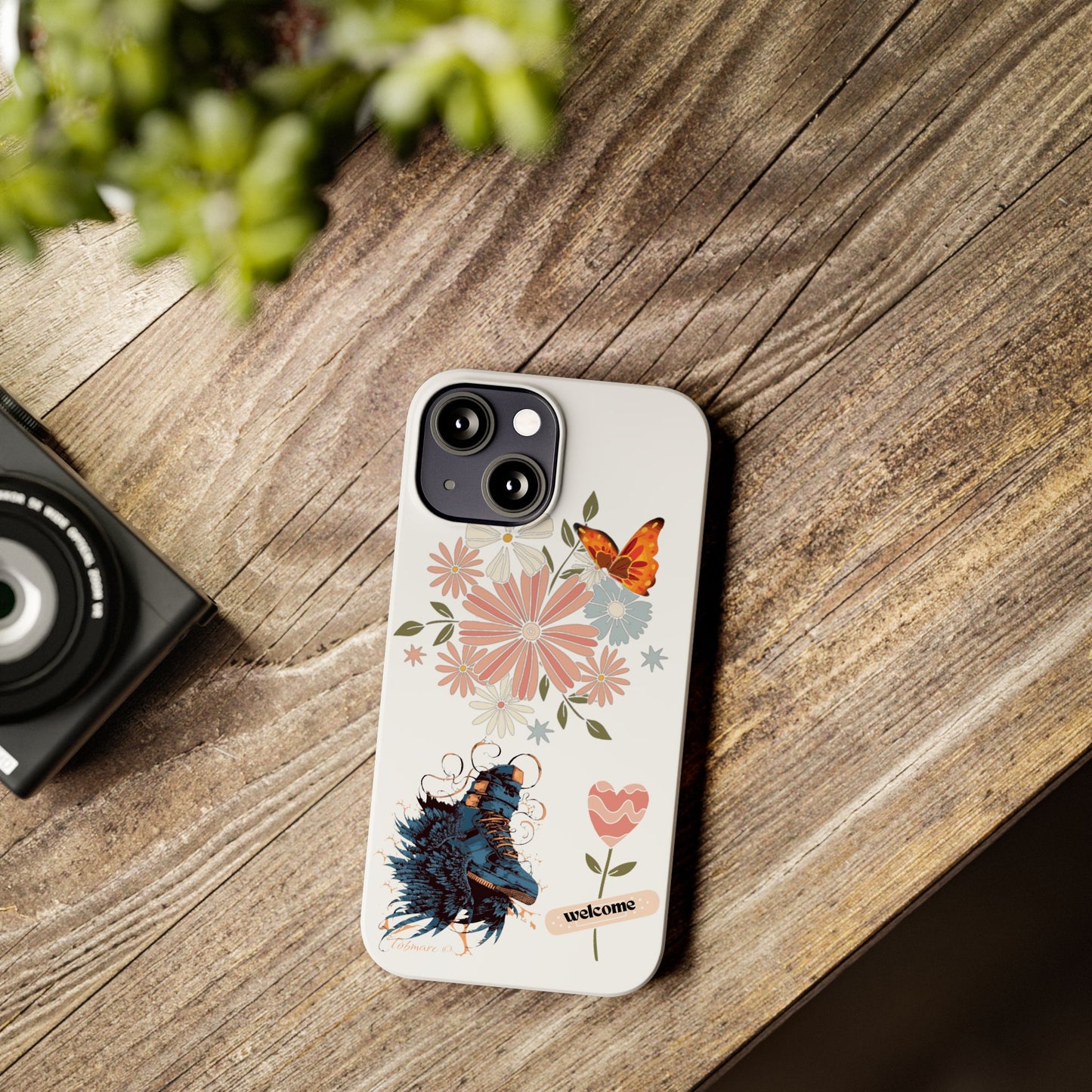 Floral Welcome Slim Phone Case - Vibrant Butterfly Design