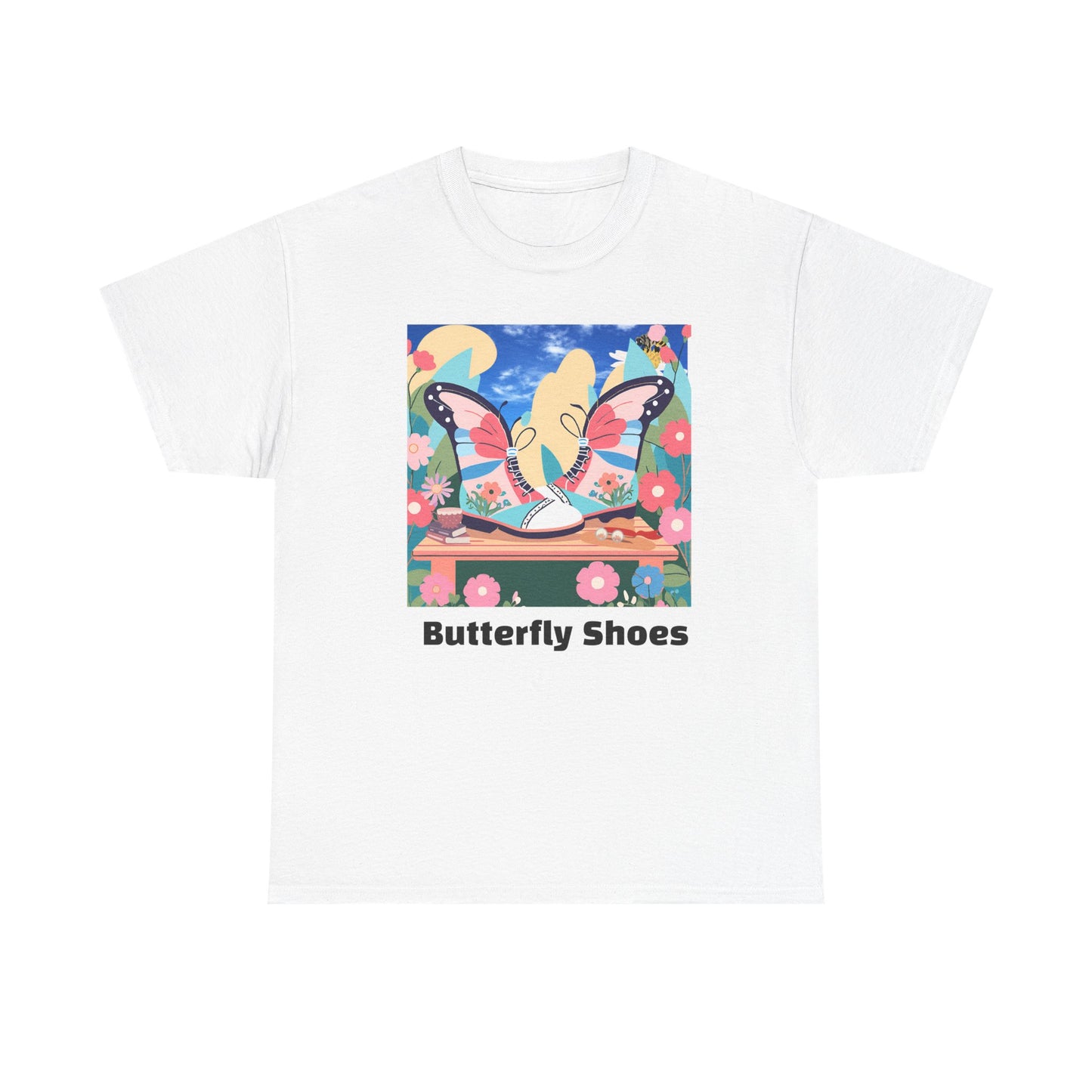 Butterfly Shoe Graphic T-Shirt – Unisex Heavy Cotton Tee, Sneaker Art Shirt, Streetwear Aesthetic, Fashion Lover Gift