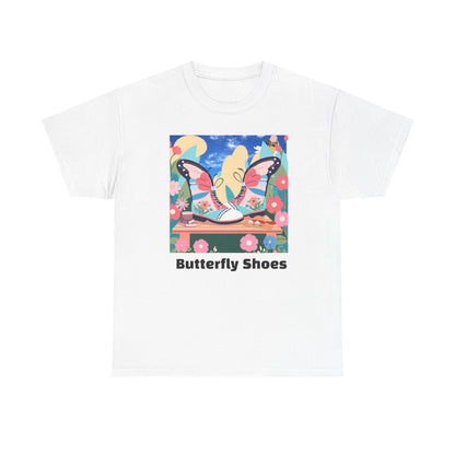 Butterfly Shoe Graphic T-Shirt – Unisex Heavy Cotton Tee, Sneaker Art Shirt, Streetwear Aesthetic, Fashion Lover Gift